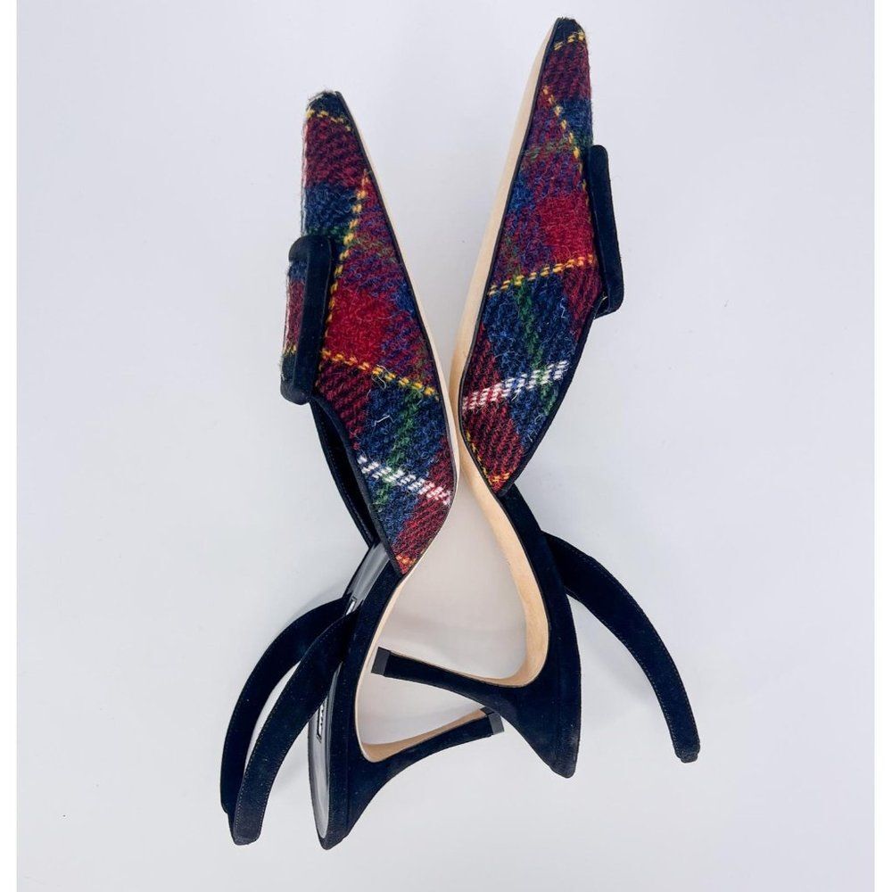 MANOLO BLAHNIK Maysale Red & Green Plaid Slingback Stiletto Sandals Size… - Picture 6 of 12